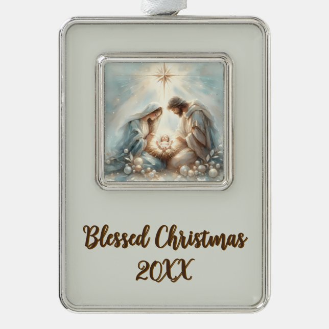 Radiant Holy Family Nativity Scene Rahmen-Ornament Silber (Vorderseite)