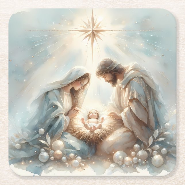 Radiant Holy Family Nativity Scene Rechteckiger Pappuntersetzer (Vorderseite)