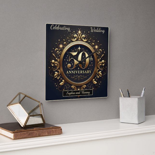 Radiant Legacy: 50 Jahre Liebe Quadratische Wanduhr (Büro)