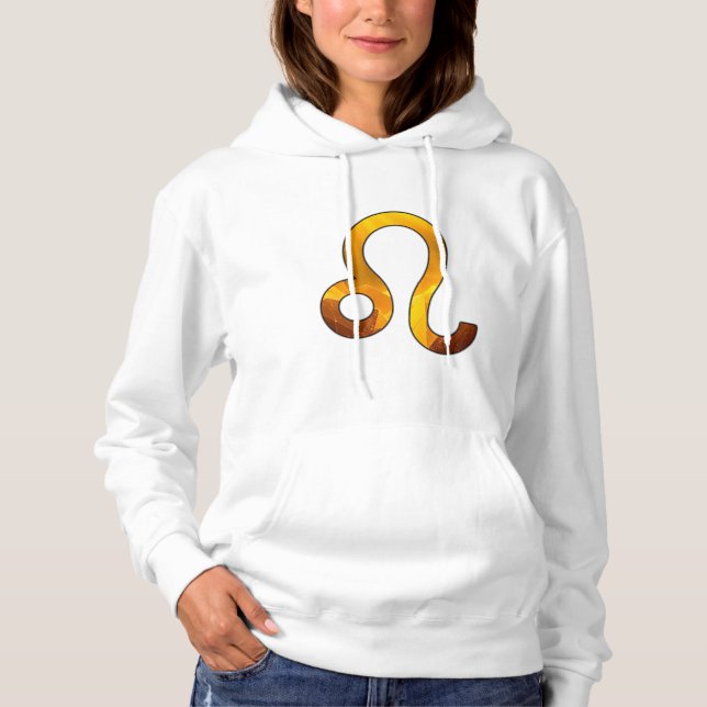 Radiant Leo Glow - Luxuriöse Gold Cosmic Art Hoodie (Vorderseite)