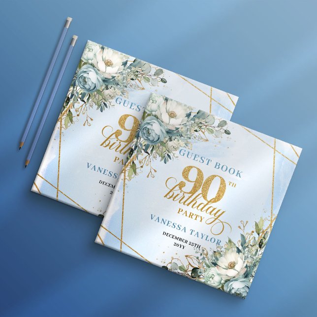 Radiant Light Blue Gold 90th Birthday Guest Ledger Gästebuch (Radiant Light Blue Gold 90th Birthday Guest Ledger)