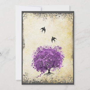 Radiant Lila Heart Leaf Tree Wedding Einladung