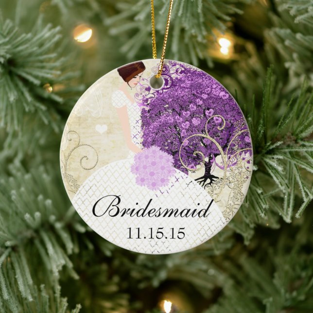 Radiant Lila Heart Leaf Tree Wedding Keramik Ornament (Baum)