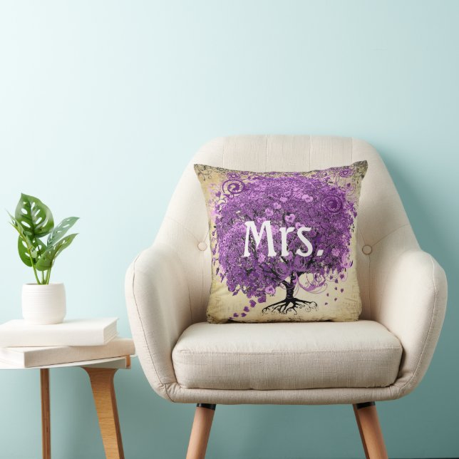 Radiant Lila Heart Leaf Tree Wedding Kissen (Stuhl )