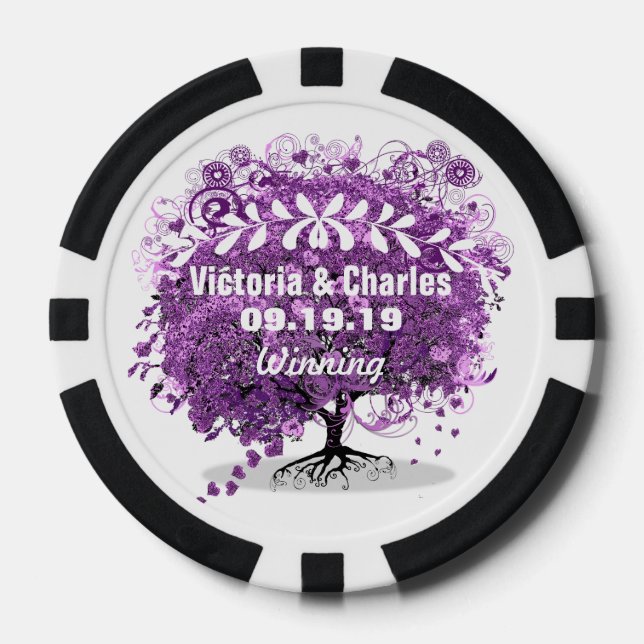 Radiant Lila Heart Leaf Tree Wedding Pokerchips (Vorderseite)