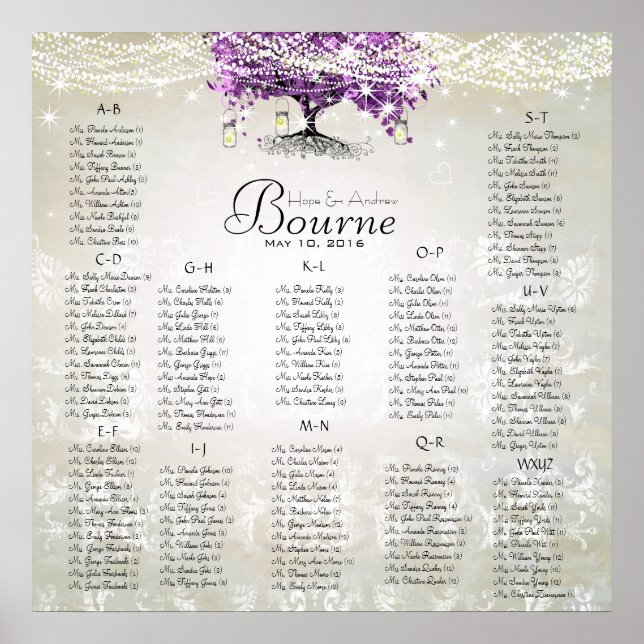 Radiant Lila Mason Jar Firefly Heart Leaf Tree Poster (Vorne)