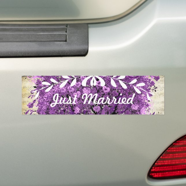 Radiant Lila Romantic Heart Leaf Wedding Autoaufkleber (Auf Auto)