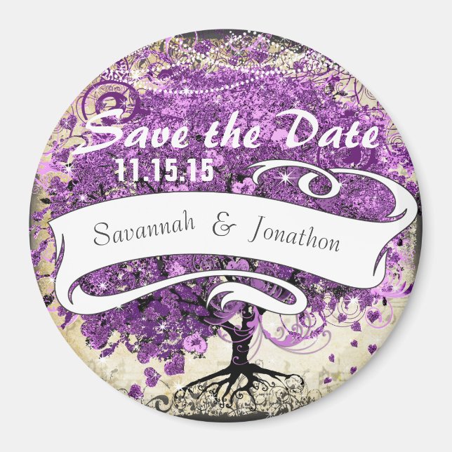 Radiant Lila Romantic Heart Leaf Wedding Magnet (Vorne)