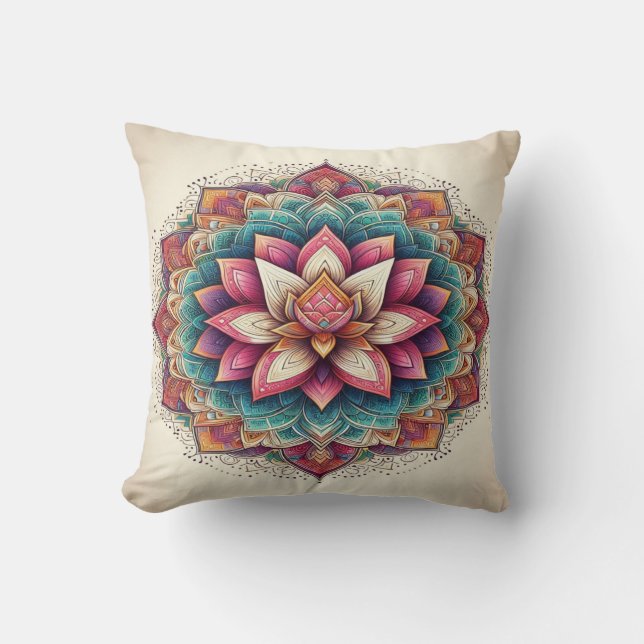 Radiant Lotus Mandala blüht Gelassenheit Kissen (Vorderseite)
