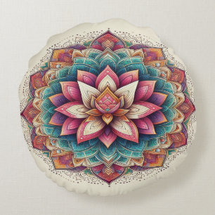 Radiant Lotus Mandala blüht Gelassenheit Rundes Kissen