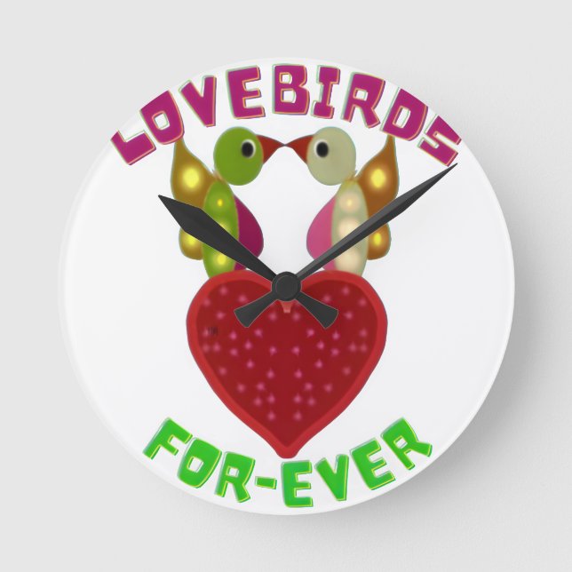 Radiant Lovebirds Heart Design Throw Pillow Runde Wanduhr (Vorderseite)