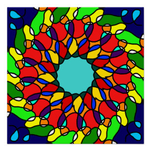 Radiant Mandala Kunst: Glossy, farbenfrohe Wand Poster