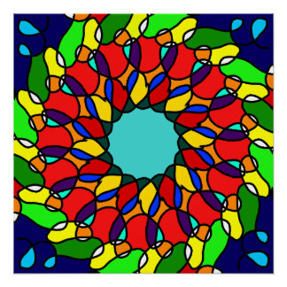 Radiant Mandala Kunst: Glossy, farbenfrohe Wand Poster