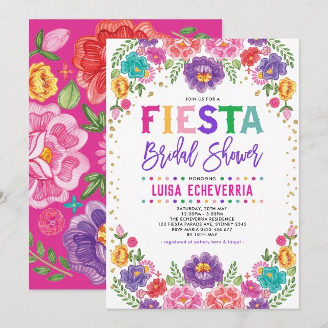 Radiant Mexican Floral Fiesta Brautparty Einladung (Vorne/Hinten)