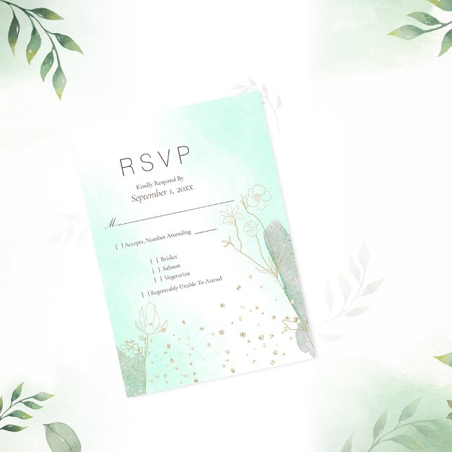 Radiant Mint Green Botanical Glitzer UAWG Wedding RSVP Karte (Von Creator hochgeladen)