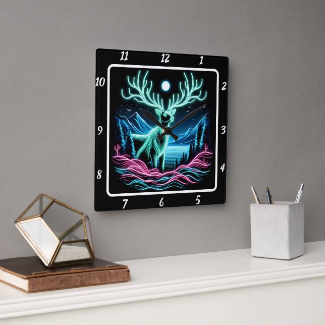 Radiant Neon Buck Quadratische Wanduhr (Büro)