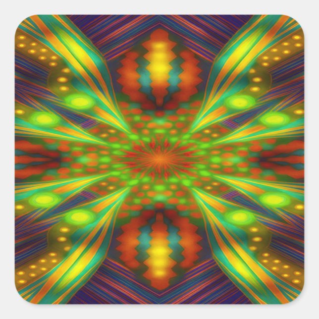 Radiant Neon Starburst Kaleidoscope  Quadratischer Aufkleber (Vorderseite)