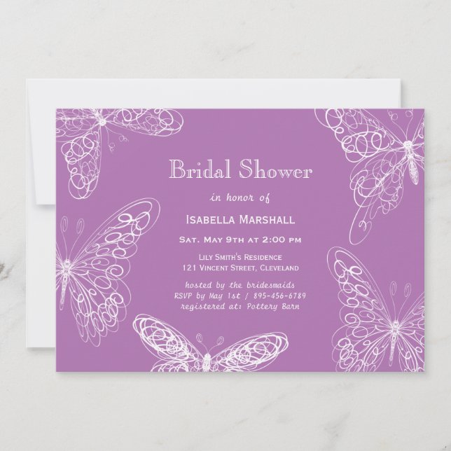 Radiant Orchid Butterfly Bridal Dusche Einladung (Vorderseite)