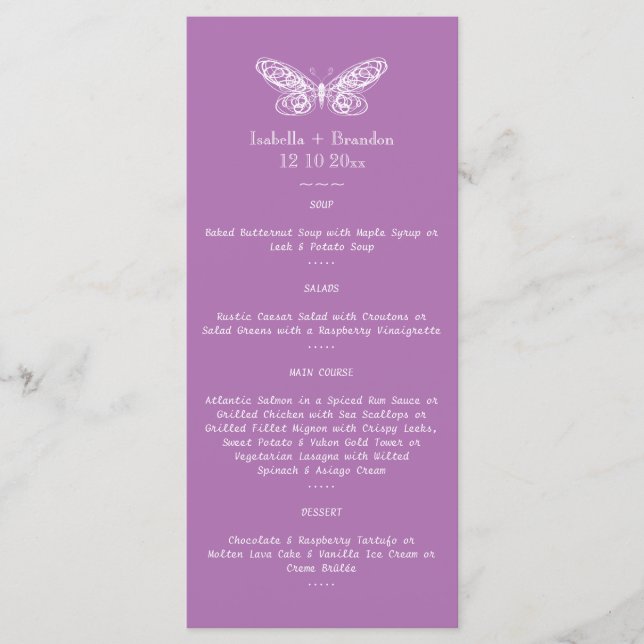 Radiant Orchid Butterfly Menu Menükarte (Vorderseite)