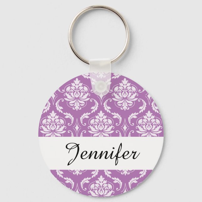 Radiant Orchid Classic Damask Muster Schlüsselanhänger (Vorderseite)