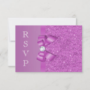 Radiant Orchid Sequins, Bow & Diamond UAWG Wedding RSVP Karte