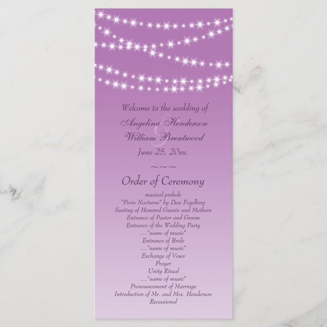 Radiant Orchid Twinkle Lights Hochzeitsprogramm Programm (Vorderseite)