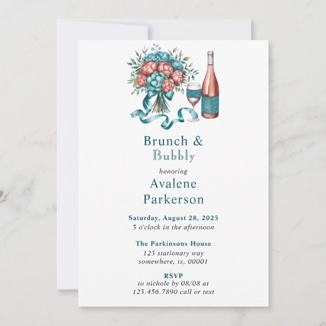 Radiant Peony Bouquet Brunch und Bubbly Einladung (Vorderseite)