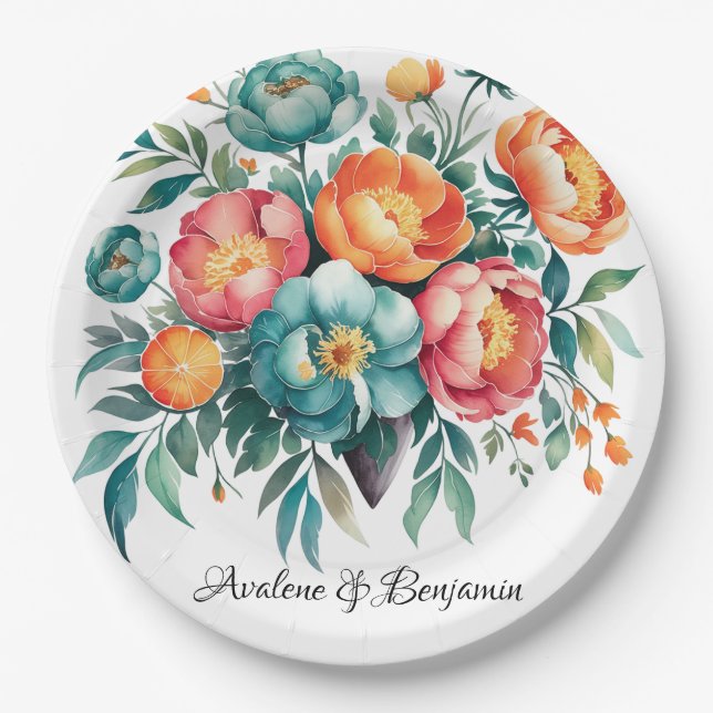 Radiant Peony Bouquet Wedding Pappteller (Vorderseite)