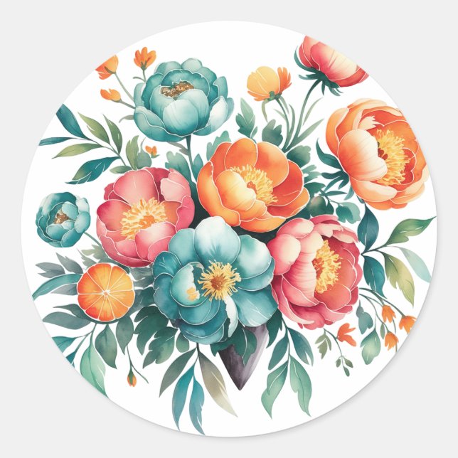 Radiant Peony Bouquet Wedding Runder Aufkleber (Vorderseite)