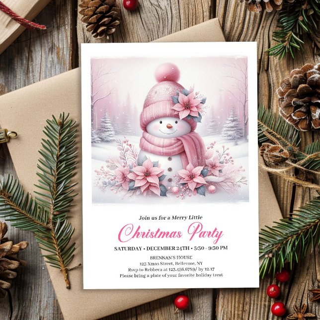 Radiant Pink Coquette Snowman Kids Christmas  Einladung (Radiant Pink Coquette Snowman Kids Christmas Invite File)