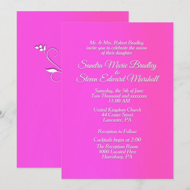 Radiant Pink Wedding Invitation 5" x 7" Einladung (Vorne/Hinten)