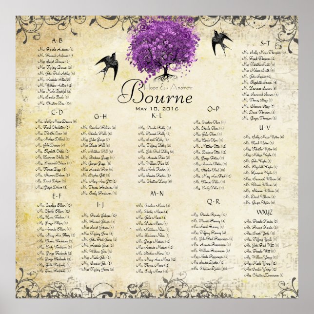 Radiant Purple Heart Leaf Tree Wedding Poster (Vorne)