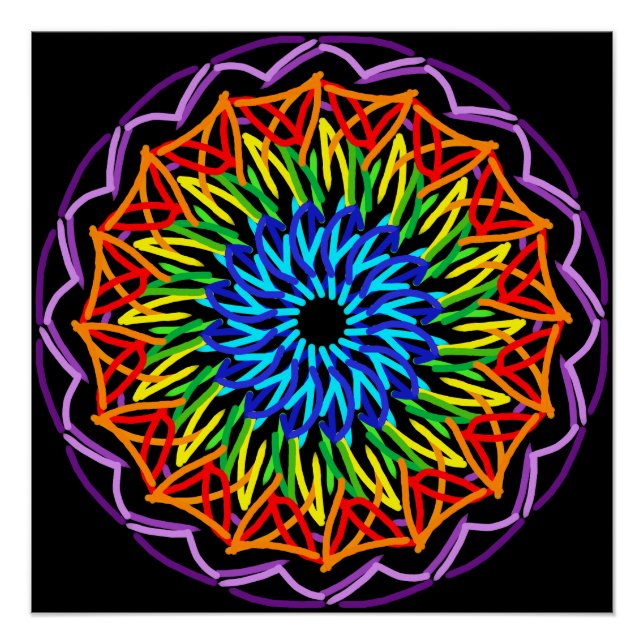 Radiant Rainbow Mandala - Lebhafte Farben Poster (Vorderseite)