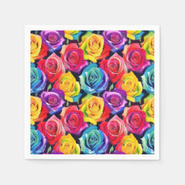 Radiant rainbow roses, floral pattern serviette