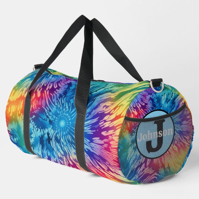 Radiant Rainbow Tie Dye Monogram Personalized Duffle Bag (Rechte Ecke)