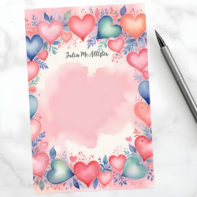 Radiant Romantic Dreamy Artistic Watercolor Herz Briefpapier (Von Creator hochgeladen)