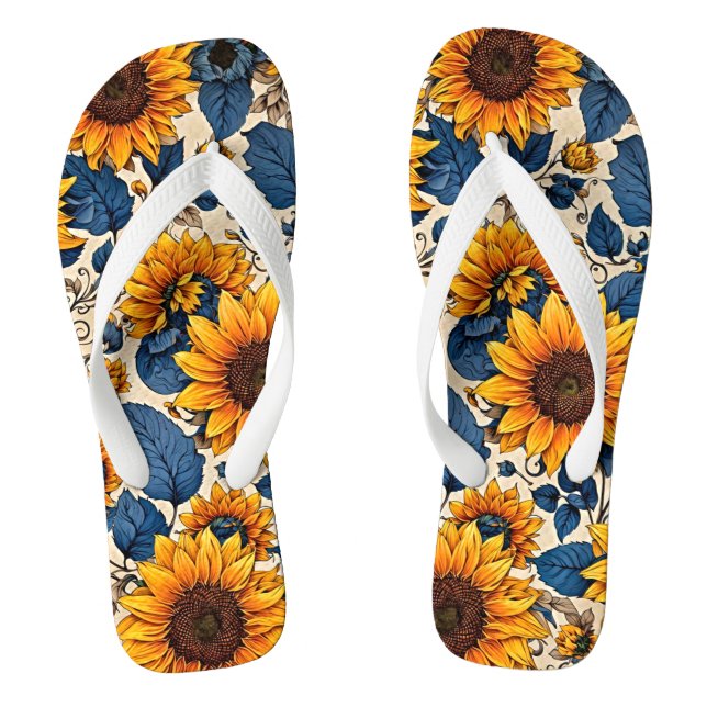 Radiant Sonnenblume Bliss-Step in lebendigen Komfo Flip Flops (Fußbett)