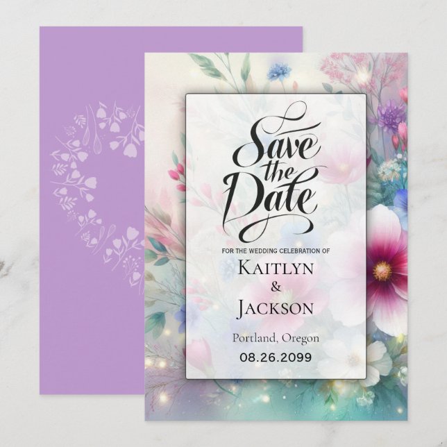 Radiant Sparkling Spring Blooms Wedding Save The Date (Vorne/Hinten)