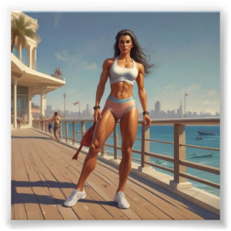 Radiant Sporty Female Bodybuilder Eine Pose markie Fotodruck