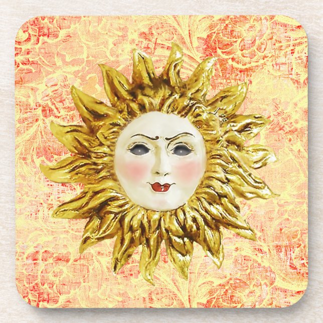 Radiant Sun Face Getränkeuntersetzer (Vorderseite)
