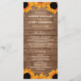 Radiant Sunflower Rustic Wood Wedding Programm