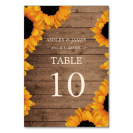 Radiant Sunflower Rustic Wood Wedding Tischnummer