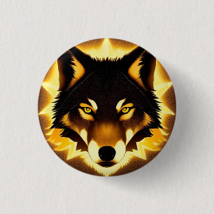 Radiant Wolf Face beleuchtet durch goldenes Licht Button