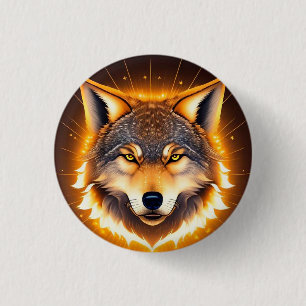 Radiant Wolf Face beleuchtet durch goldenes Licht Button
