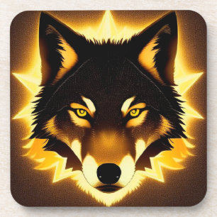 Radiant Wolf Face beleuchtet durch goldenes Licht Getränkeuntersetzer