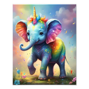 Radiant Wonders: Der Rainbow Baby Unicorn Elephant Fotodruck