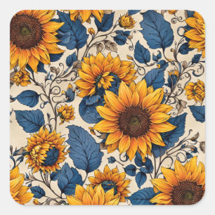 Radiantes Sonnenblumenmuster  Quadratischer Aufkleber