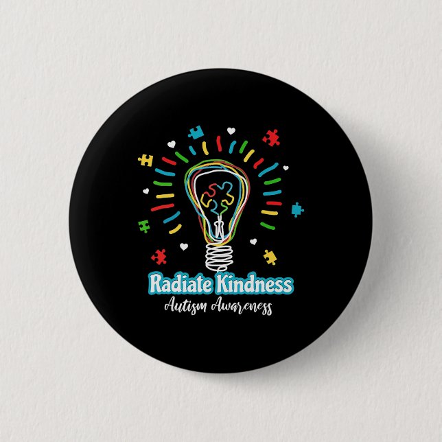 Radiate Kindness Lightbulle Autismus Awareness Tea Button (Vorderseite)