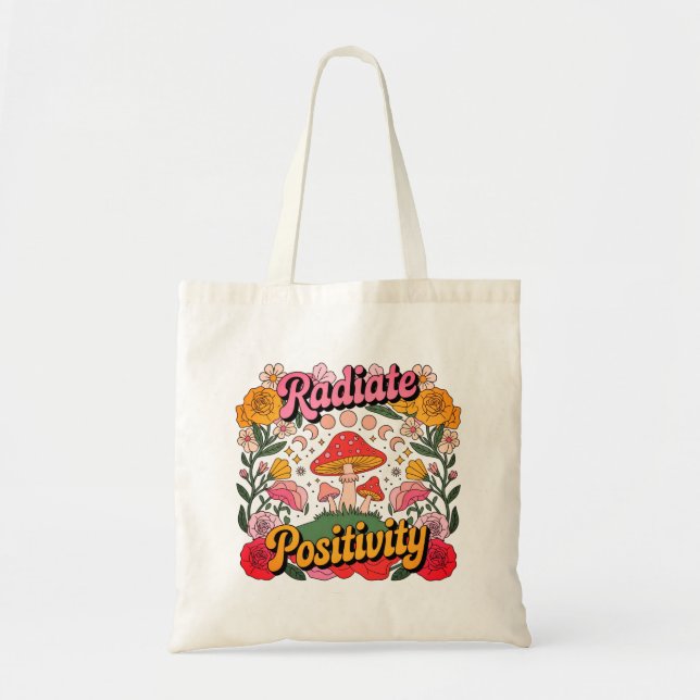 Radiate Positivity Retro 70’s Groovy Tote Bag Tragetasche (Vorne)