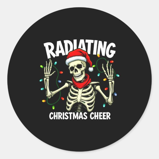 Radiating Christmas Cheer Skeleton Christmas Light Runder Aufkleber (Vorderseite)